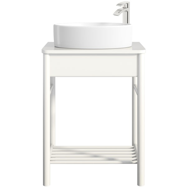 Mode South Bank white washstand and top 600mm with Hardy countertop basin, tap and waste