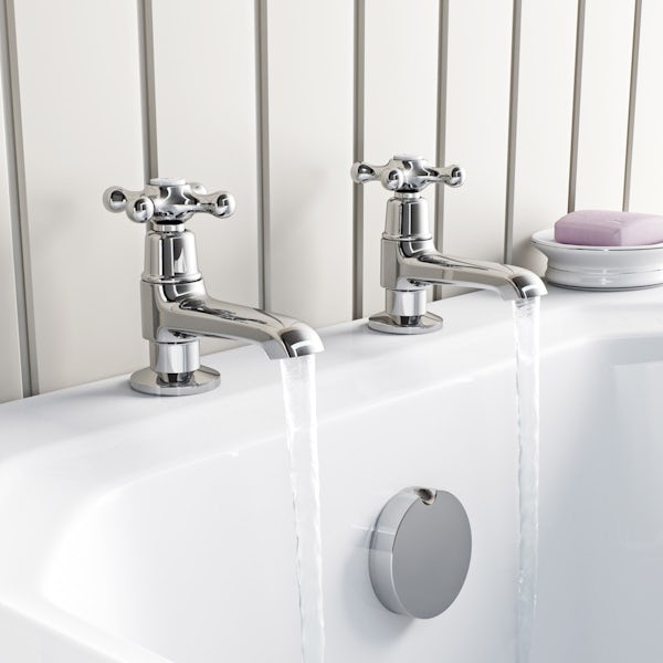 The Bath Co. Camberley wall mounted basin mixer and bath pillar tap pack