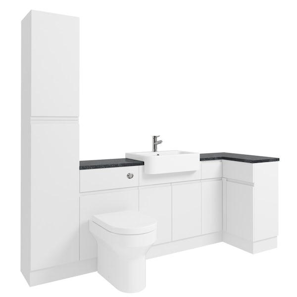 Orchard Wharfe white corner small storage fitted furniture pack with black worktop