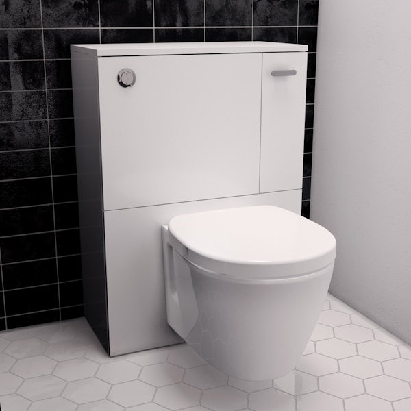 Ideal Standard Concept Space white wall hung vanity unit with back to wall unit and toilet