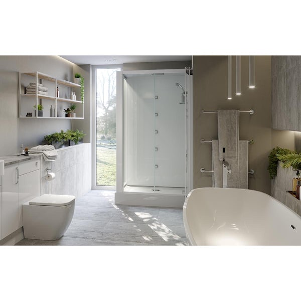 Mode rectangular white glass backed hydro massage shower cabin 1200 x 800