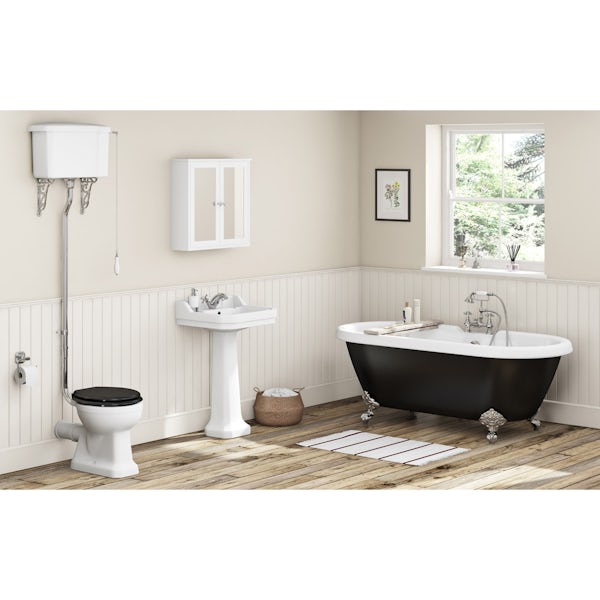 Camberley black high level bathroom suite with freestanding bath
