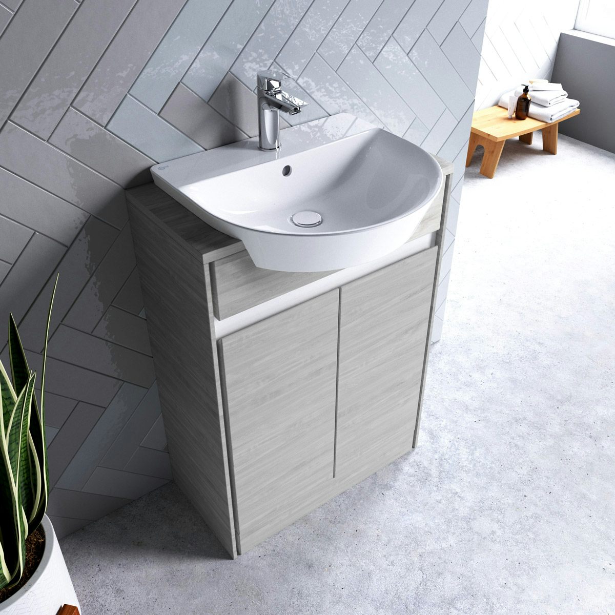Ideal Standard E0837 Concept Air 60cm Semi Countertop Washbasin Unit Gloss Grey & Matt White 