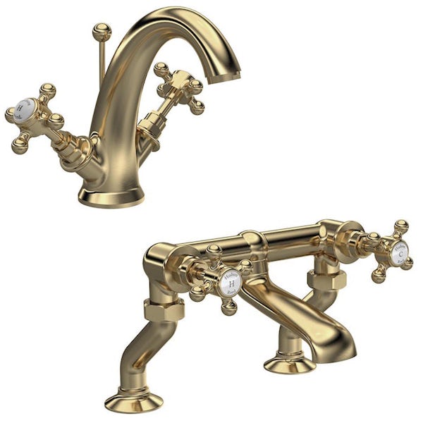 The Bath Co. Abingdon brushed brass basin and bath mixer tap pack