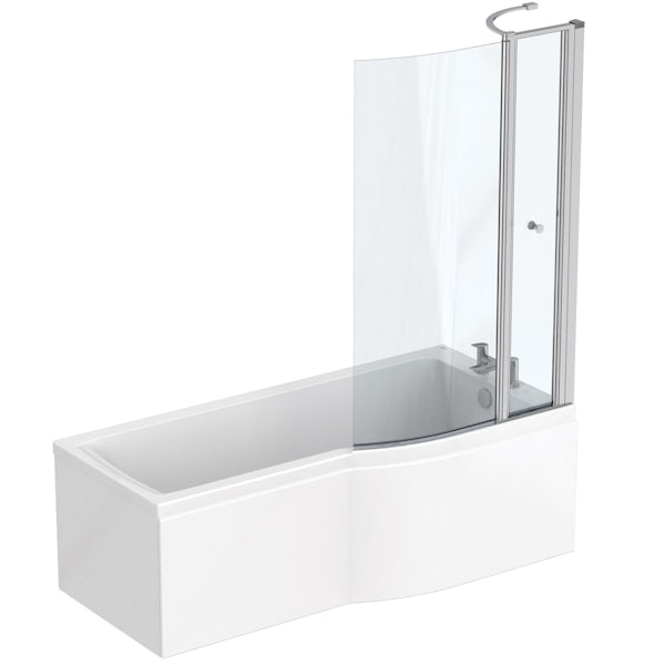 Ideal Standard Concept Air complete right hand wood light grey and Idealform Plus shower bath suite 1700 x 800