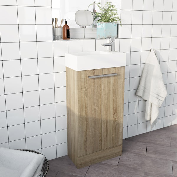 Clarity Compact oak cloakroom unit with basin 410mm