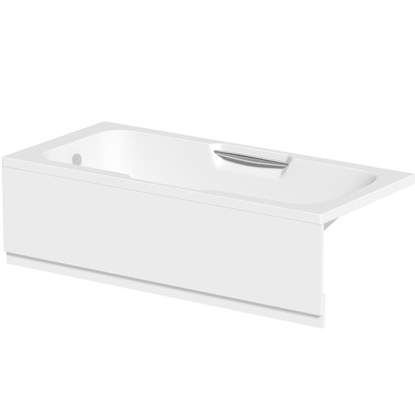 Orchard eco low straight bath with twin grips and front wooden panel