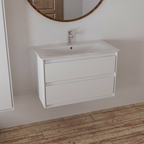 Ideal Standard Concept Air gloss and matt white wall hung vanity unit and basin 800mm