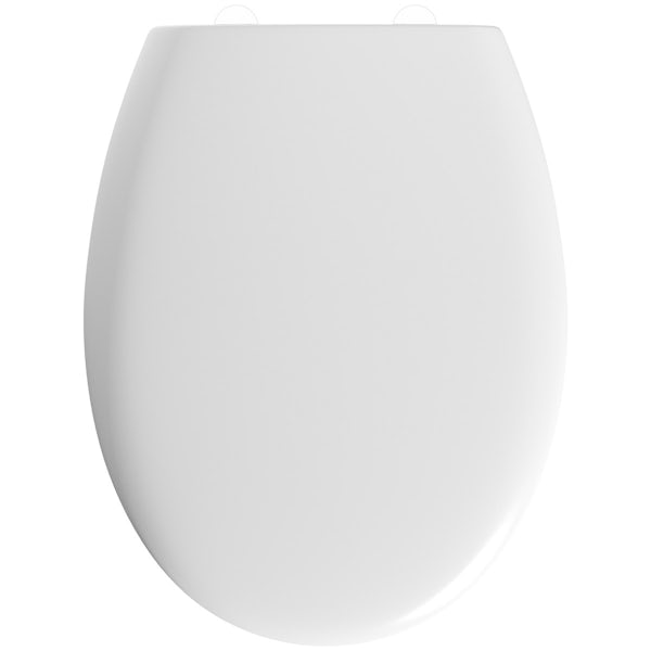 Universal thermoset toilet seat with stainless steel hinge
