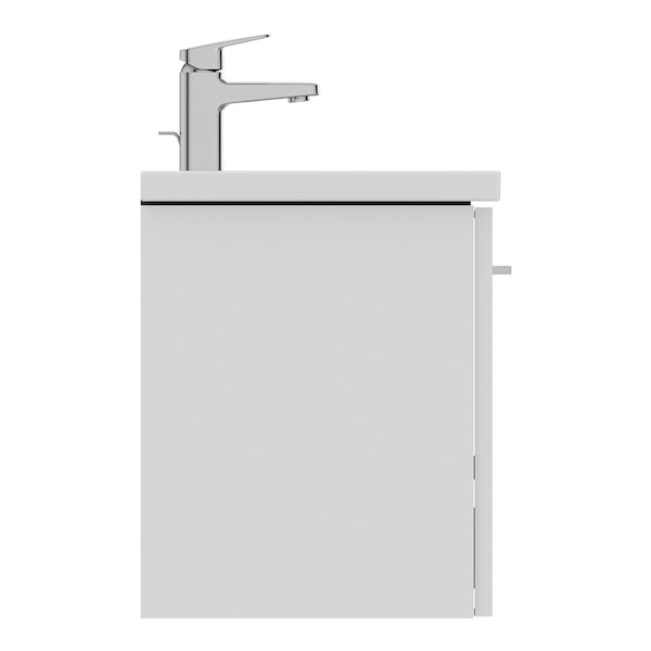 Ideal Standard i.life S matt white wall hung vanity unit with 1 drawer and brushed chrome handle 500mm