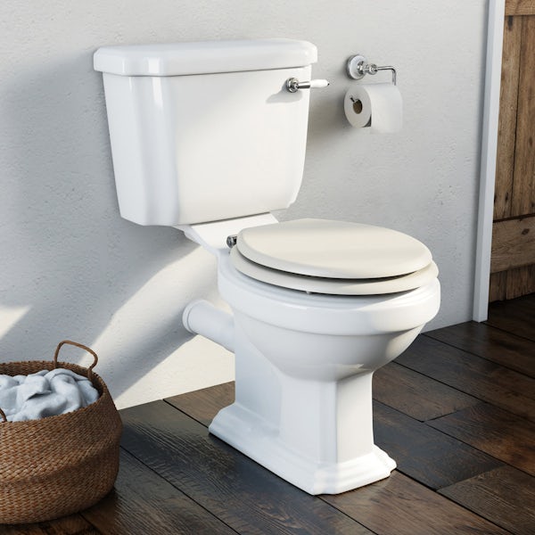 Dulwich close coupled toilet with soft close wooden toilet seat white