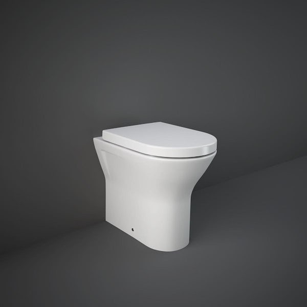 RAK Resort rimless extended comfort height back to wall toilet and soft close seat