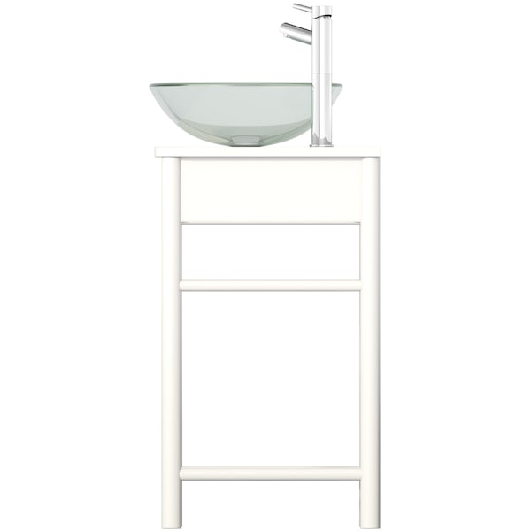 Mode South Bank white washstand with Mackintosh basin, tap and waste