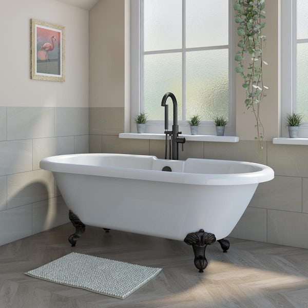 Orchard Traditional double ended roll top bath and tap pack with matt black ball and claw feet