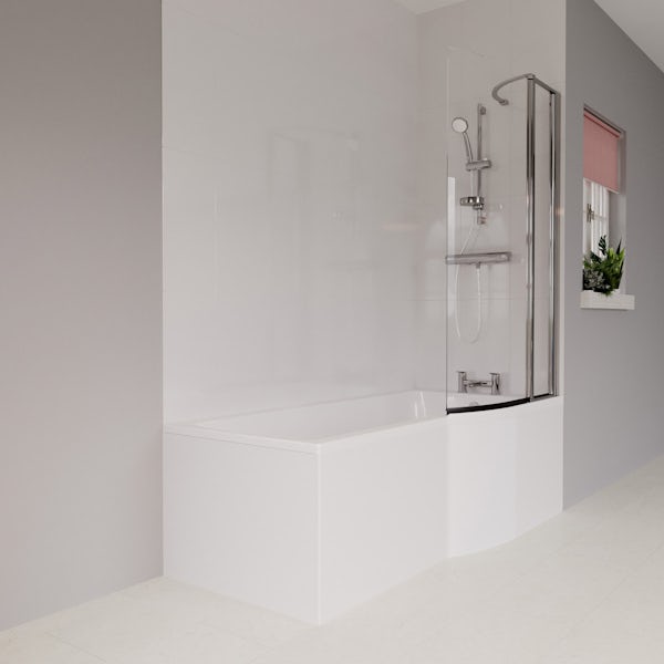 Ideal Standard Concept Air complete right hand wood light grey furniture and shower bath suite 1700 x 800