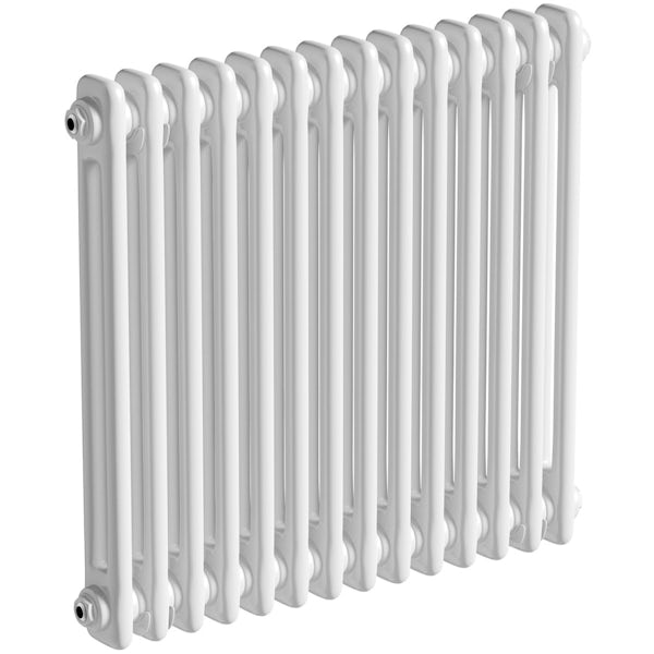The Bath Co. Camberley white 2 column radiator 600 x 654 with angled valves