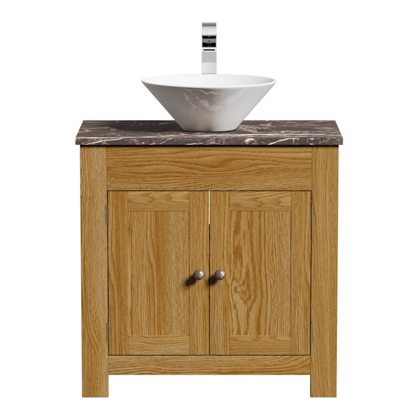 The Bath Co. Chester oak washstand with brown marble top and Erie basin 800mm