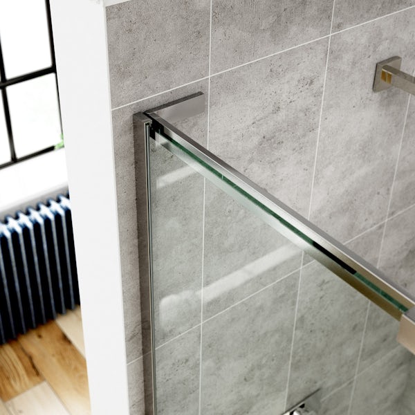 Mode 8mm walk in shower enclosure pack with thermostatic shower system 1400 x 900