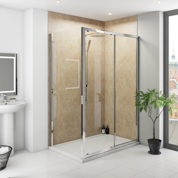 Multipanel Classic Travertine shower wall panel corner installation pack 1200 x 1200