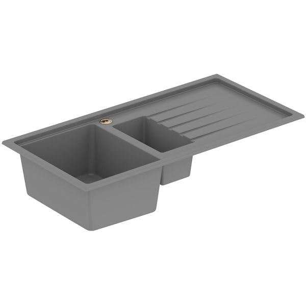 Bristan Gallery quartz right handed dawn grey easyfit 1.5 bowl kitchen sink with Melba black tap