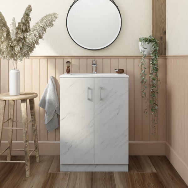 Orchard Lea marble floorstanding vanity unit 600mm and Derwent square close coupled toilet suite