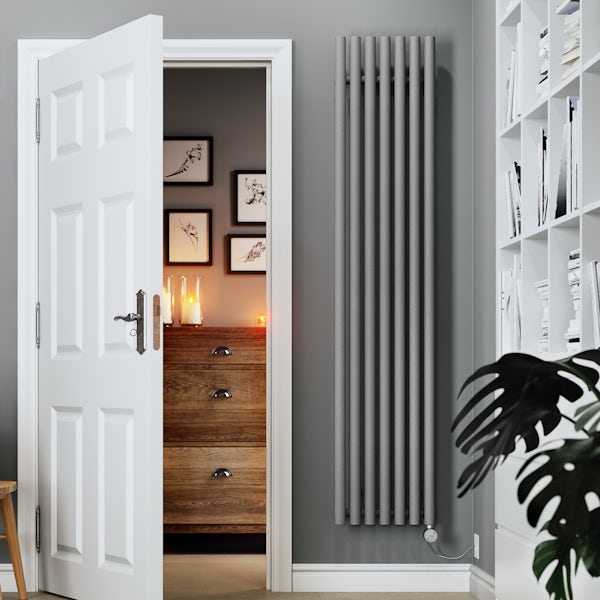 Terma Rolo Room E salt n pepper electric radiator with MOA Blue element - silver