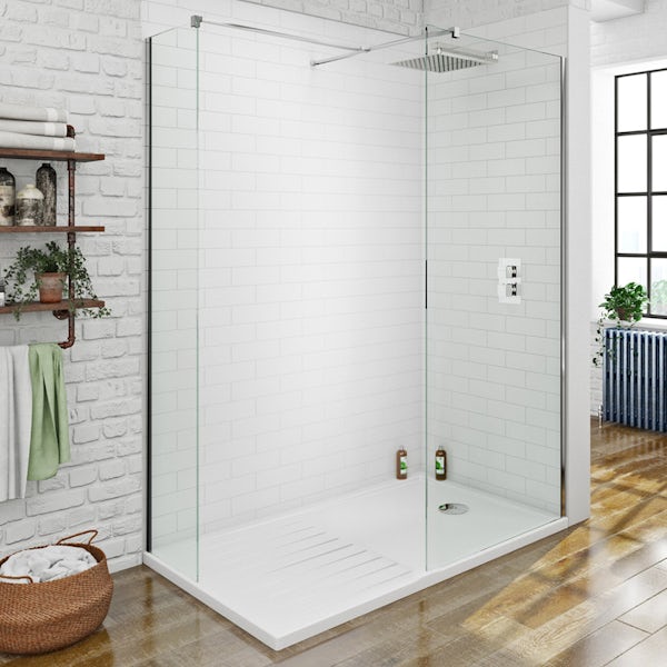 Spacious 8mm Walk in Shower Enclosure Pack with Tray 1400 x 900