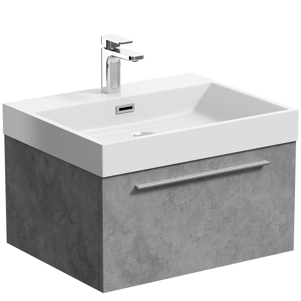 Mode Morris dark concrete grey wall hung vanity unit and basin 600mm with tap