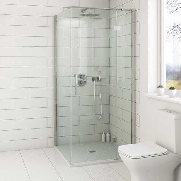 Mode Cooper premium 8mm easy clean square shower enclosure with white slate effect tray 900 x 900