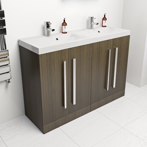 Orchard Wye walnut floorstanding double vanity unit and basin 1200mm with tap