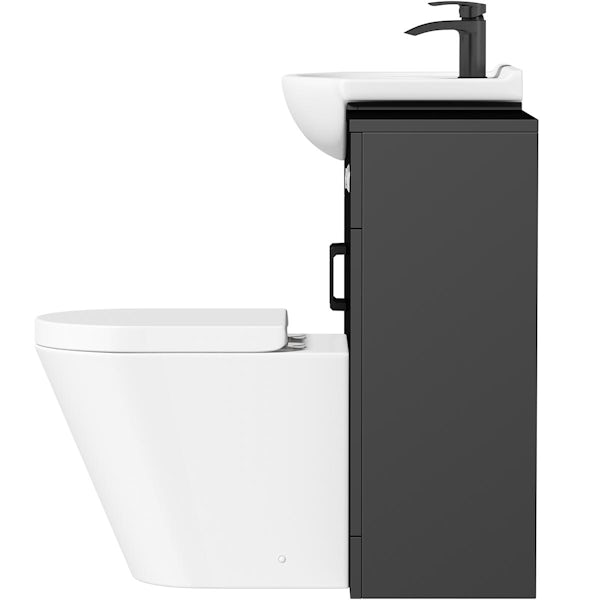 Orchard Lea soft black furniture combination with black handle and Contemporary back to wall toilet with seat