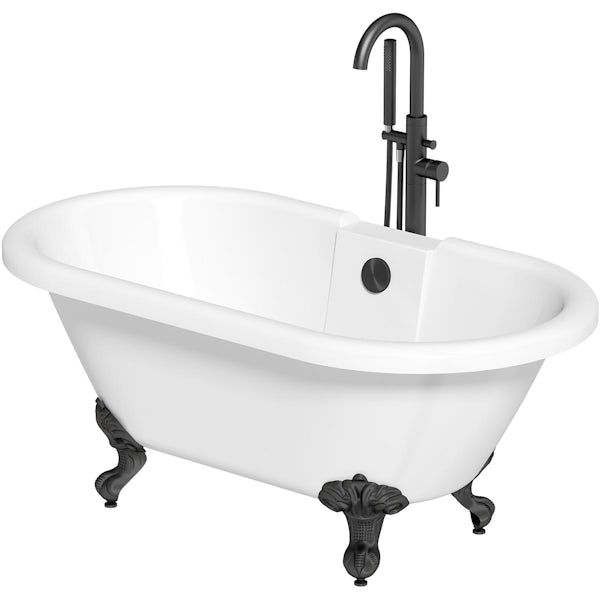 Orchard Traditional double ended roll top bath and tap pack with matt black ball and claw feet