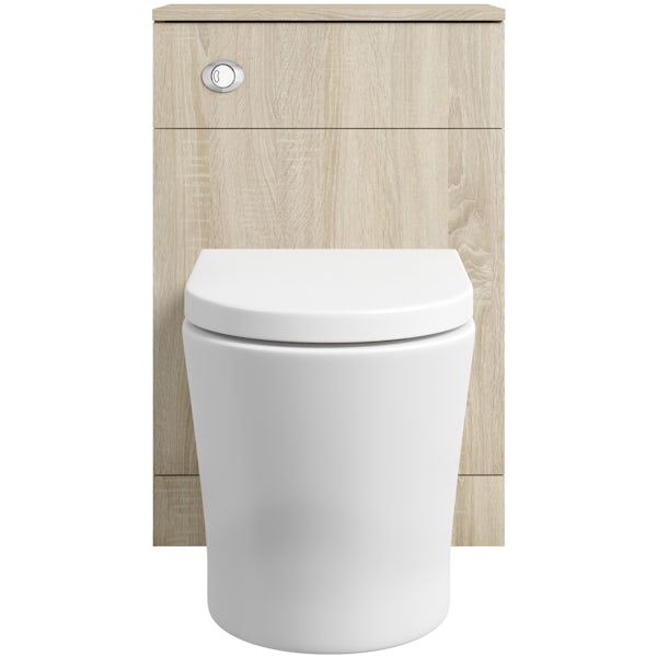 Orchard Wye oak back to wall toilet unit with contemporary toilet and seat