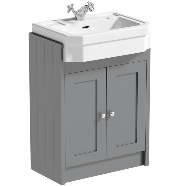 Orchard Dulwich stone grey floorstanding vanity unit and Eton semi recessed basin 600mm with tap