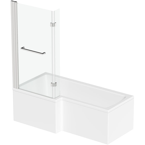 L shaped left handed shower bath 1700mm with 8mm hinged shower screen and rail
