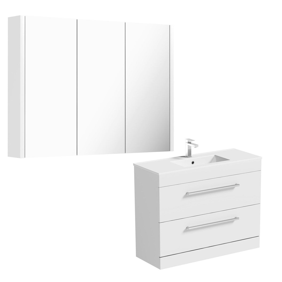 Orchard Derwent white floorstanding vanity unit and ceramic basin 1000mm with mirror cabinet