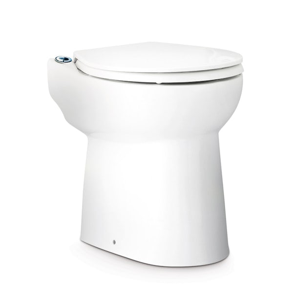 Saniflo Sanicompact cloakroom solution with cisternless back to wall toilet, macerator and small corner basin 450mm