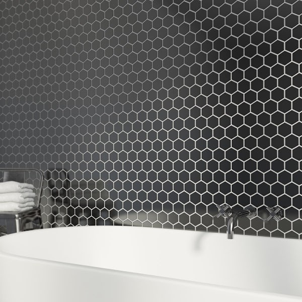 British Ceramic Tile Mosaic hex black gloss tile 300mm x 300mm - 1 sheet
