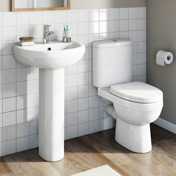 Eden close coupled toilet suite with full pedestal basin 550mm