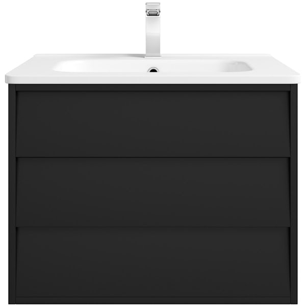 Mode Cooper anthracite black wall hung vanity unit and ceramic basin 600mm with tap