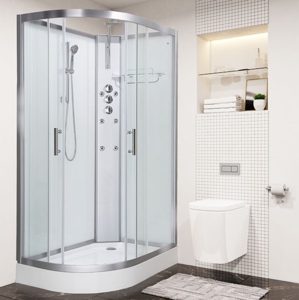 Vidalux Pure right handed offset quadrant white shower cabin 1200 x 800