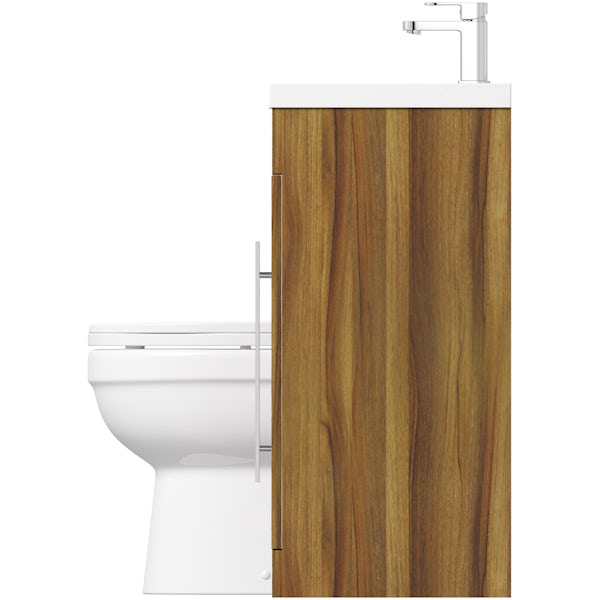 MySpace walnut right handed unit with Eden back to wall toilet
