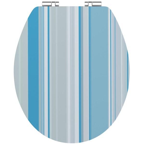 Blue stripe acrylic toilet seat with soft close quick release hinge
