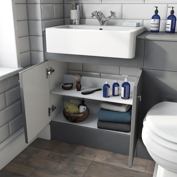 The Bath Co. Hatfield grey 1468mm combination with traditonal back to wall toilet and soft close seat