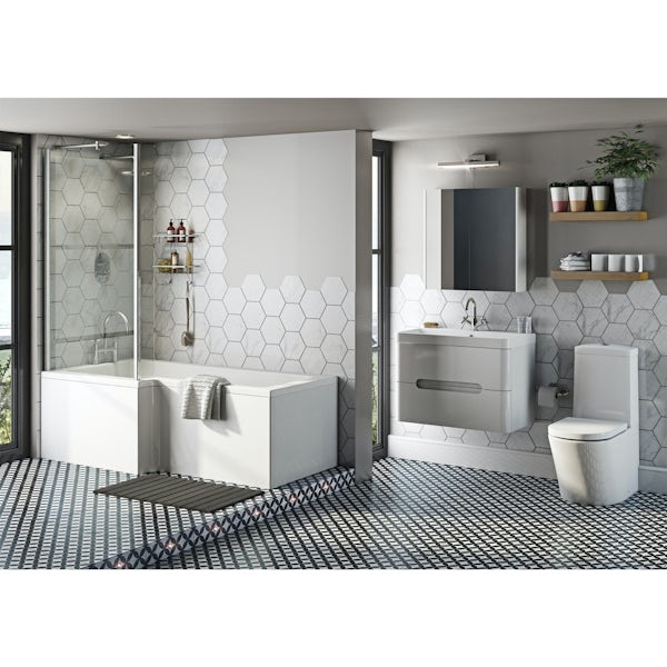 Mode Tate left hand shower bath 1700 x 850 suite with white wall hung unit 800mm