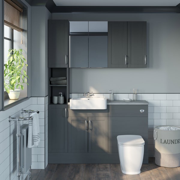 The Bath Co. Newbury dusk grey tall fitted furniture & storage combination with pebble grey worktop