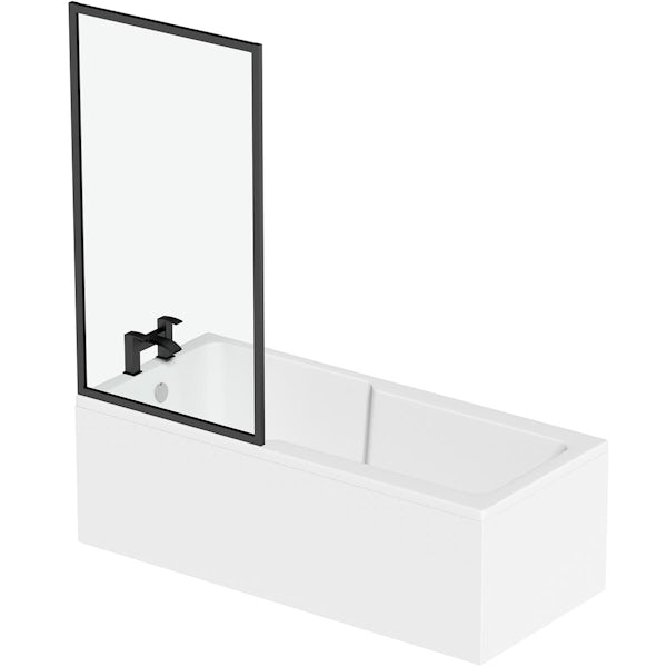 Orchard Eden single ended wide end straight bath with 6mm black framed bath screen 1700 x 750