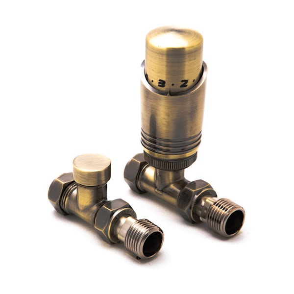 Reina Modal TRV bronze straight radiator valves with lockshield