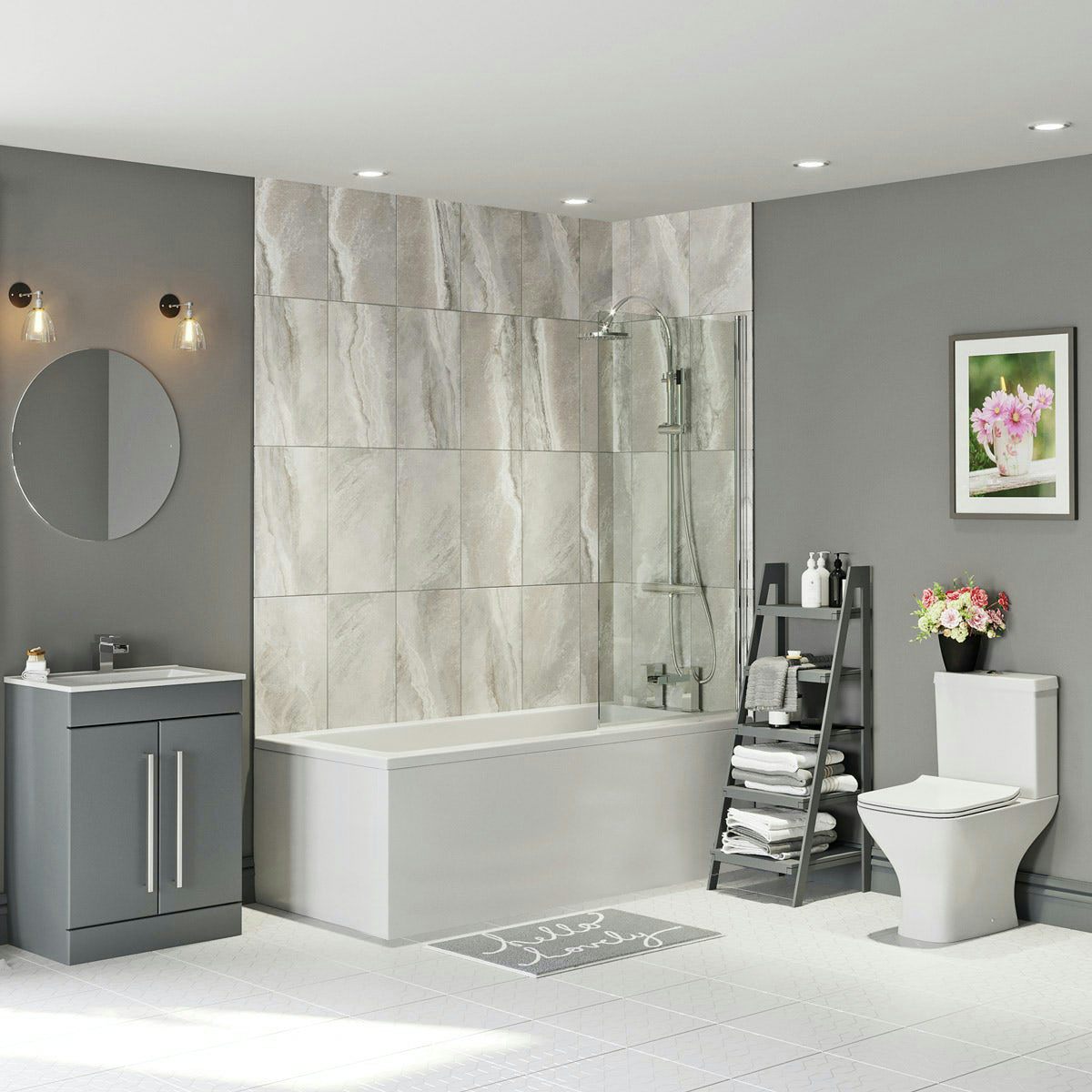 Orchard Derwent square straight shower bath suite 1700 x 700