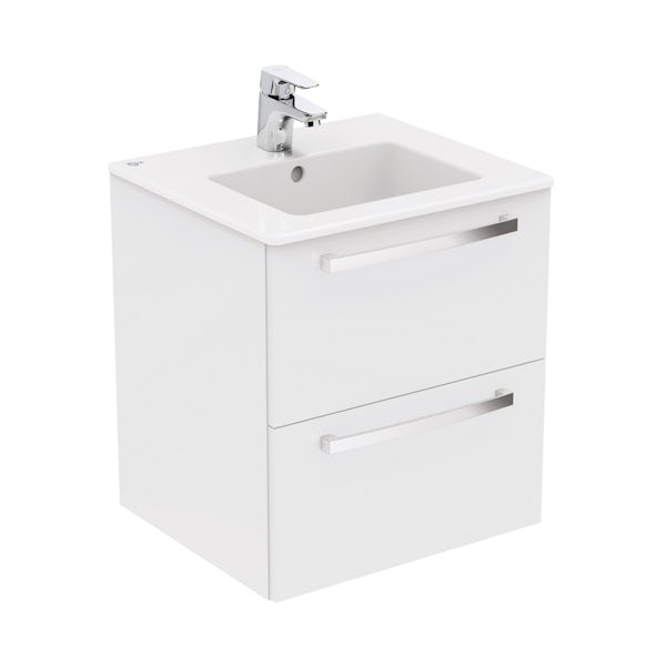 Ideal Standard Tempo gloss white wall hung vanity and basin 600mm